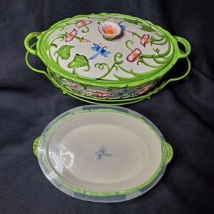Temptations by Tara Green Dragonfly Ovenware Covered Casserole Set Oval 2qt, 1qt
